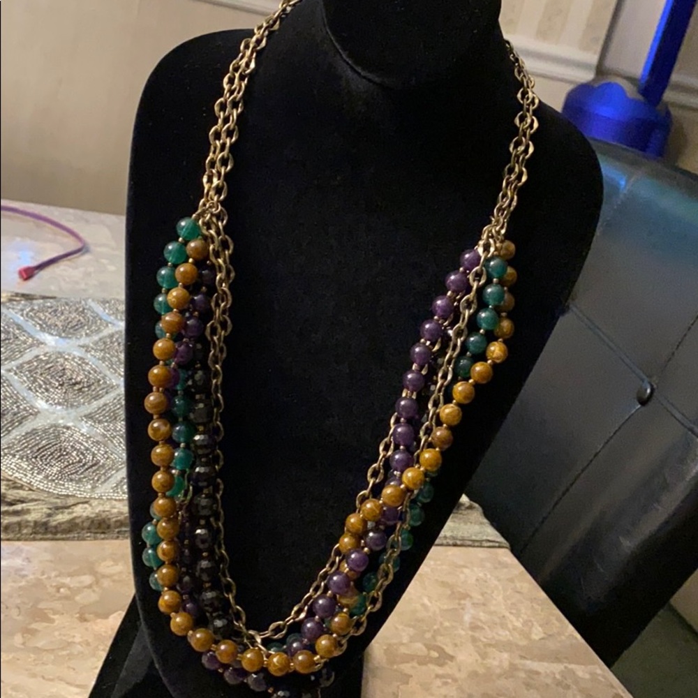 6 Strand Bead and Chain Statement Necklace